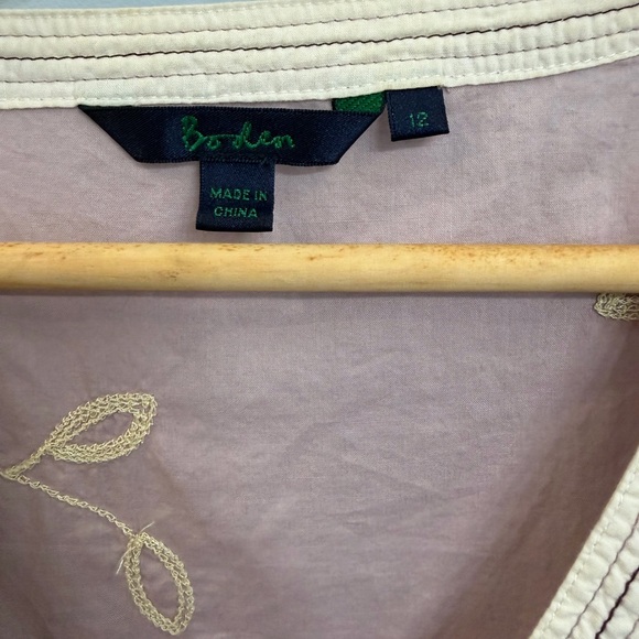 Boden Dusty Pink Embroidered Cotton Babydoll Top Sz 12 - Picture 3 of 8